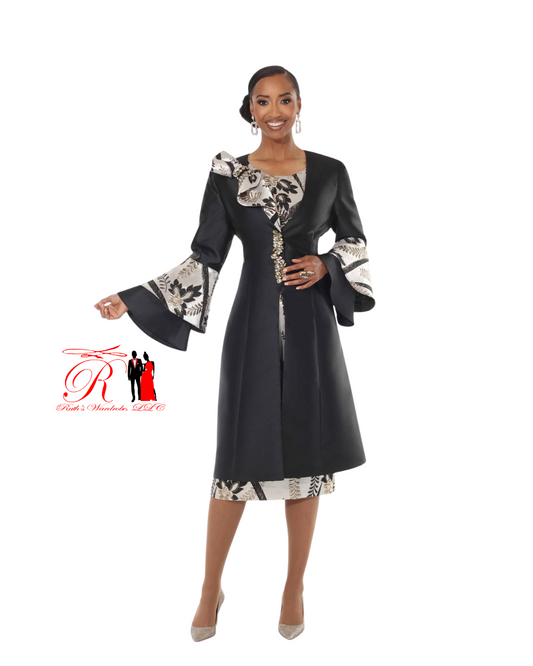 Vinci Lisa Rene Multicolor Dress With Black Jacket Set Matching Hat