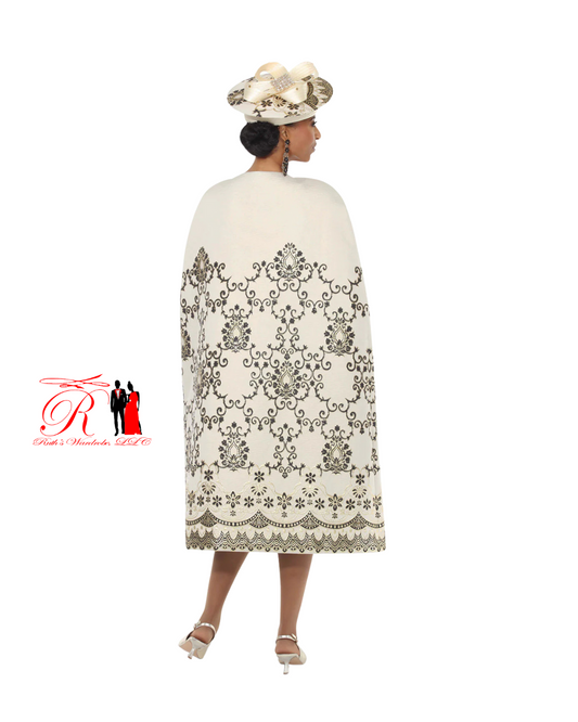 Vinci Lisa Rene Champagne & Black 2 Piece Cape & Dress Set