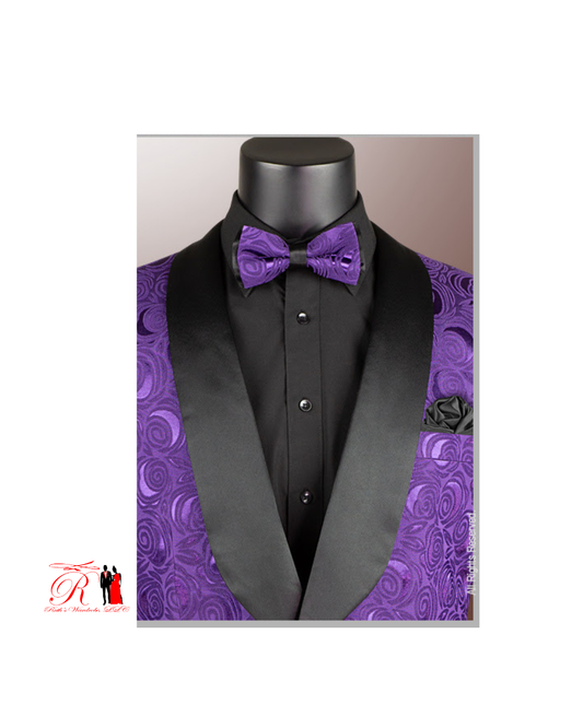 Vinci Single Breasted Regular Fit Jacquard Fabric 1-Button Sport Coat With Matching Bow Tie (Coat Only) Collection