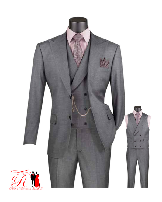 Vinci Modern Fit Single Breasted with Peak Lapel Fancy Vest 3 Piece Men's Suit Collection
