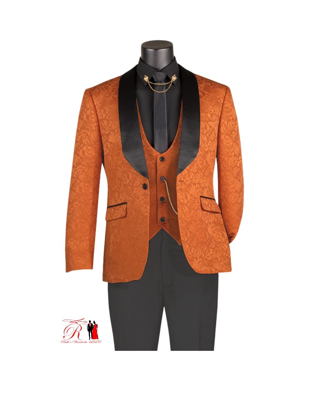 Vinci Slim Fit Vested Jacquard Fabric 1 Button Men's 3 Piece Tuxedo Collection #3 (New Release)