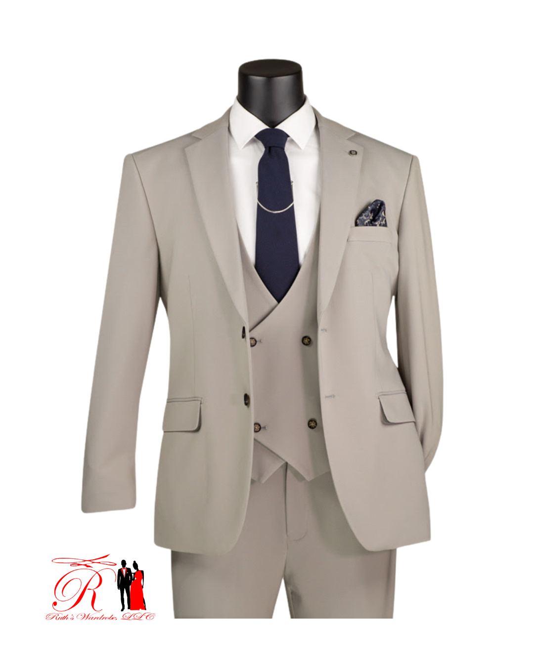 Vinci Modern Fit Single Breasted 3-Piece Suit with Matching Pocket Square & Jacket Lining Men's Suit Collection