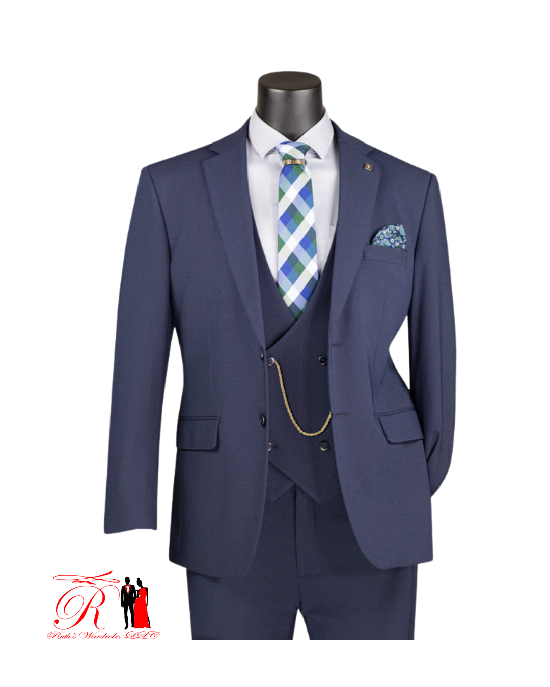 Vinci Modern Fit Single Breasted 3-Piece Suit with Matching Pocket Square & Jacket Lining Men's Suit Collection