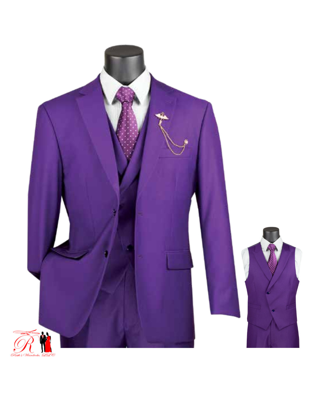 Vinci Modern Fit Single Breasted 3-Piece Notched Lapel Men's Suit Collection