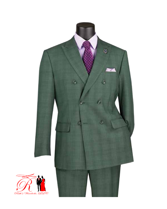 Vinci Executive Double Breasted Glen Plaid Men's Suit Collection #2