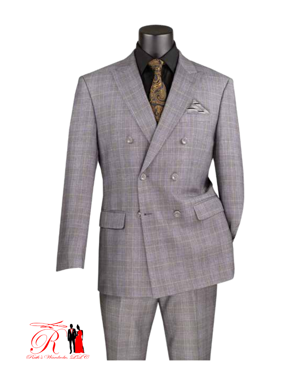 Vinci Executive Double Breasted Glen Plaid Men's Suit Collection #2