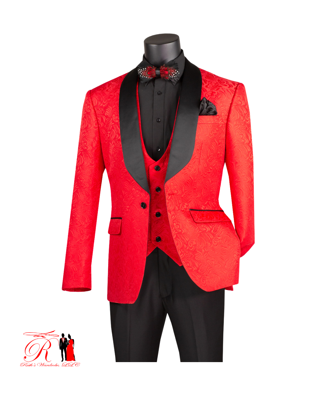 Vinci Slim Fit Vested Jacquard Fabric 1 Button Men's 3-Piece Tuxedo Collection #2