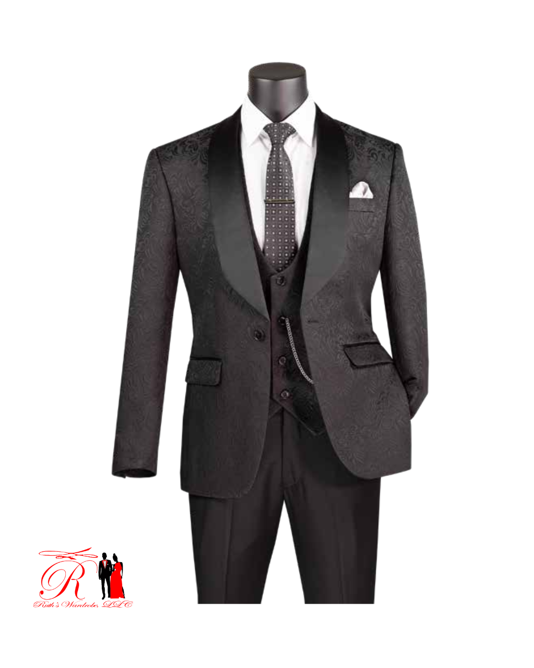 Vinci Slim Fit Vested Jacquard Fabric 1 Button Men's 3-Piece Tuxedo Collection #2