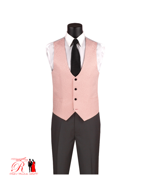Vinci Slim Fit Vested Jacquard Fabric 1 Button Men's Tuxedo Collection (Pastel) Collection#1