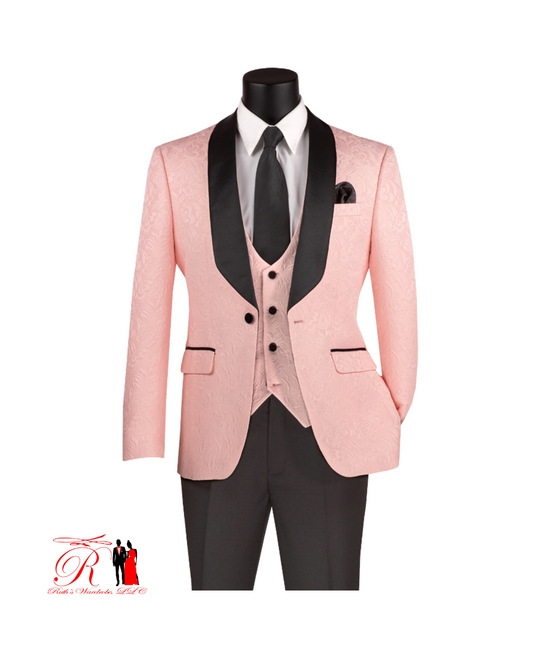 Vinci Slim Fit Vested Jacquard Fabric 1 Button Men's Tuxedo Collection (Pastel) Collection#1