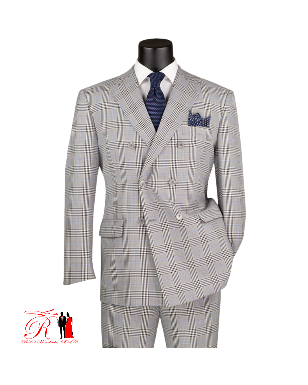 Vinci Executive Double Breasted Glen Plaid Men's Suit Collection #1