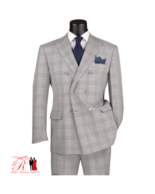 Vinci Executive Double Breasted Glen Plaid Men's Suit Collection #1