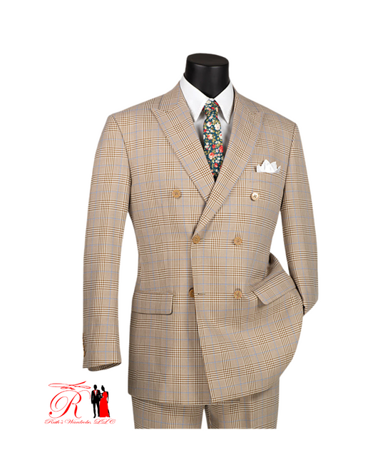 Vinci Executive Double Breasted Glen Plaid Men's Suit Collection #1