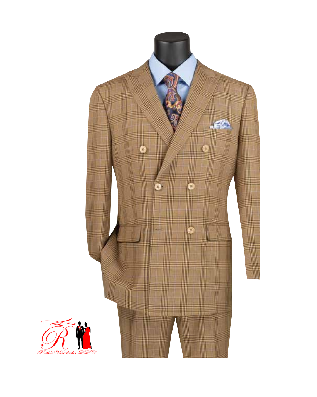 Vinci Executive Double Breasted Glen Plaid Men's Suit Collection #1