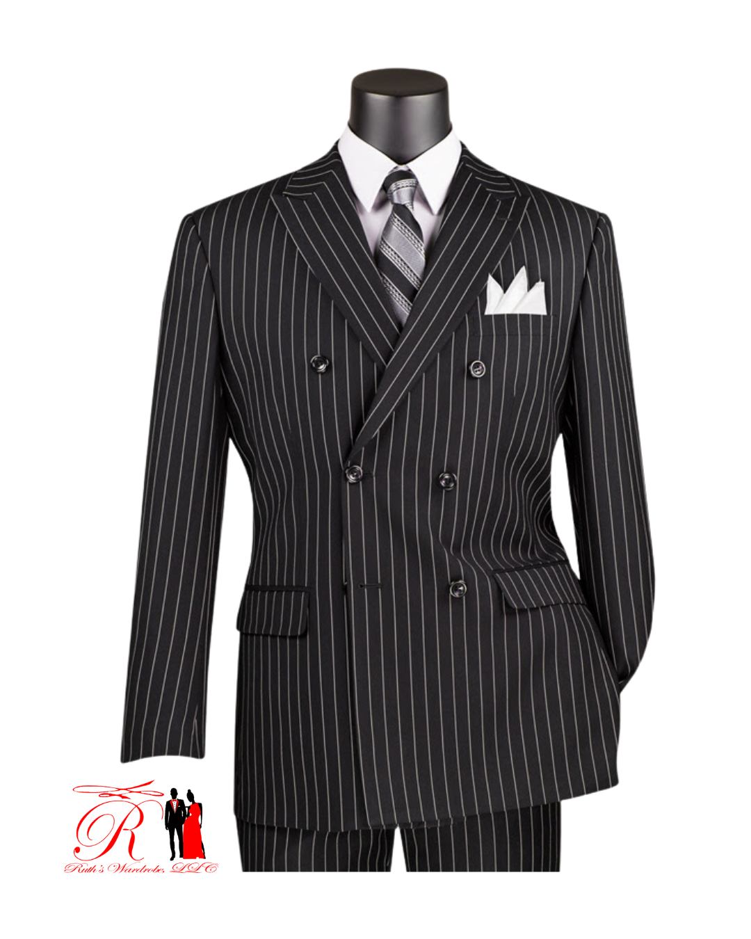 Vinci Executive Double Breasted Gangster Stripe Men's Suit Collection