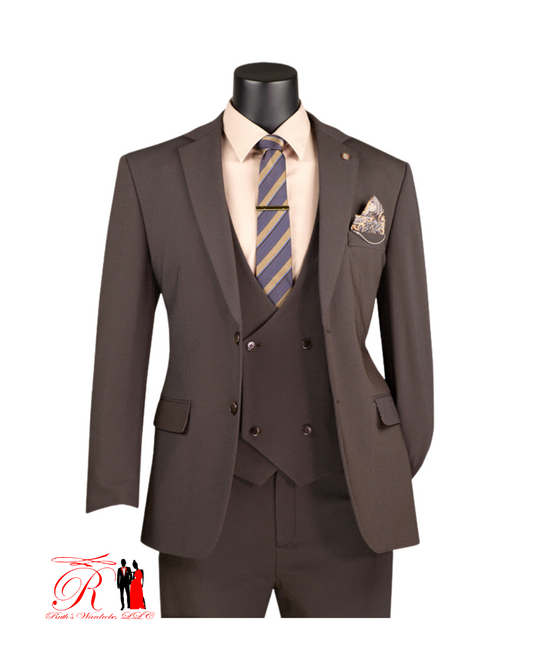 Vinci Modern Fit Single Breasted 3-Piece Suit with Matching Pocket Square & Jacket Lining Men's Suit Collection