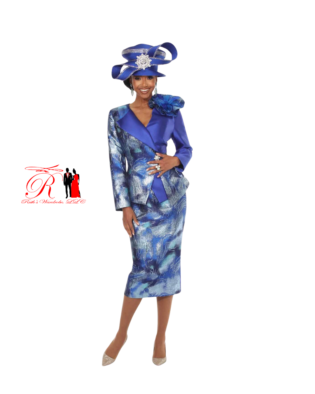 Vinci Lisa Rene Blue 2 Piece Multi Skirt Suit