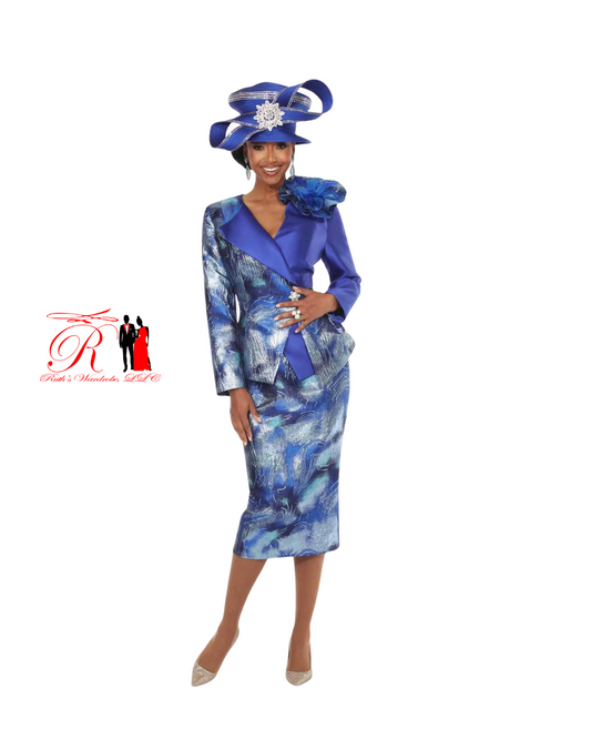 Vinci Lisa Rene Blue 2 Piece Multi Skirt Suit