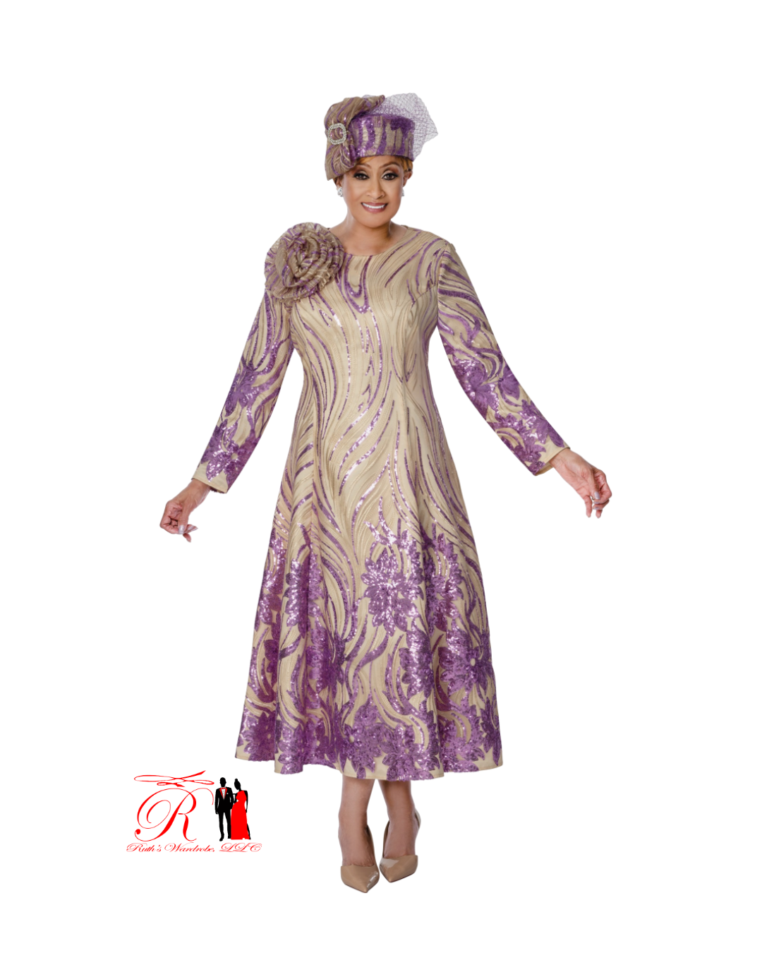 Spring Collection-Dorinda Clark Cole Champagne and Purple Matching Hat (DCC131161H)