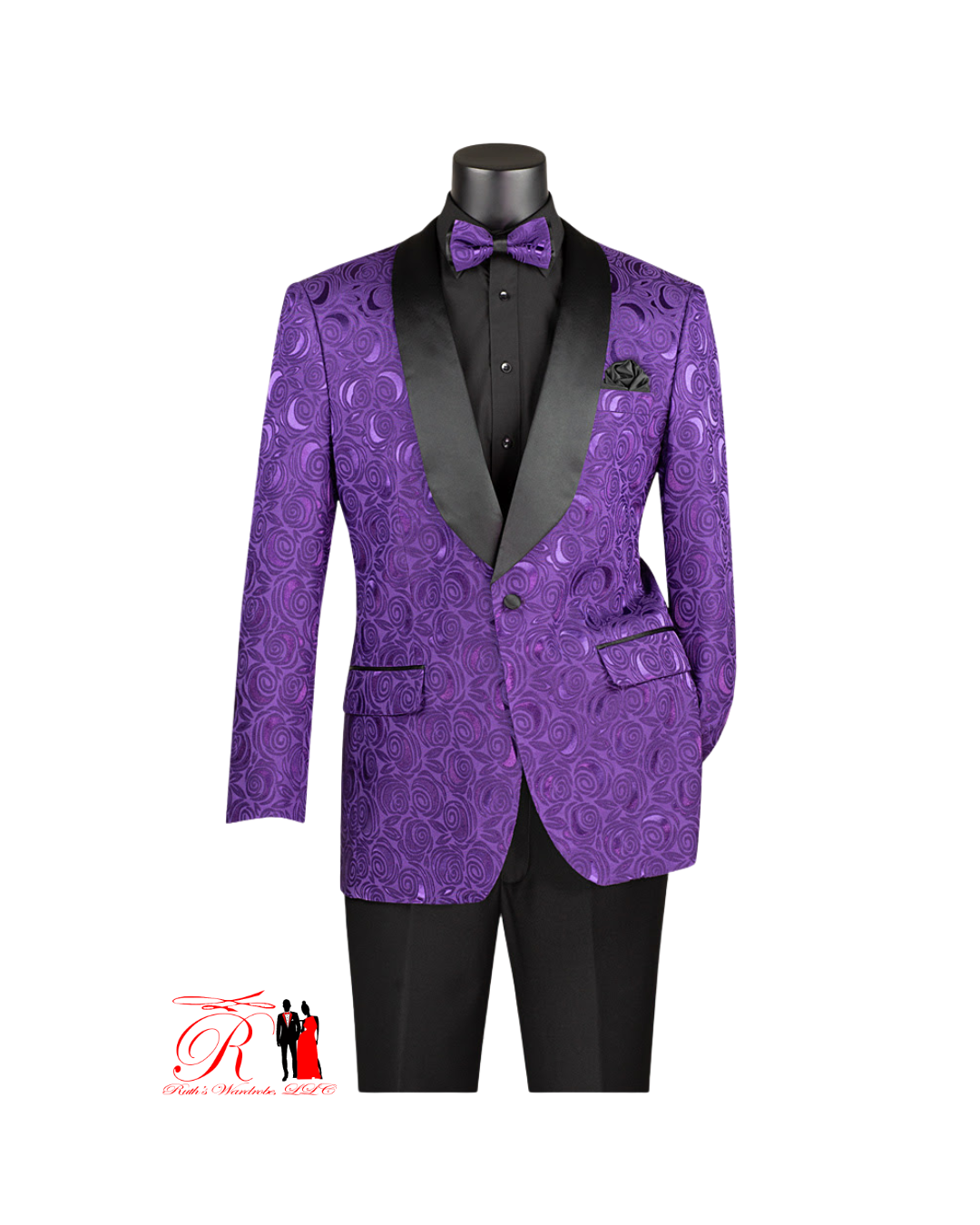 Vinci Single Breasted Regular Fit Jacquard Fabric 1-Button Sport Coat With Matching Bow Tie (Coat Only) Collection