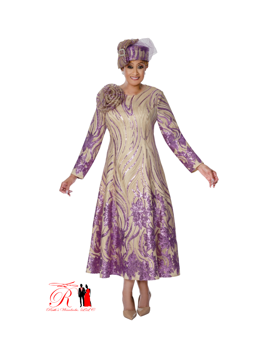 Spring Collection-Dorinda Clark Cole Champagne and Purple Dress (DCC310161)