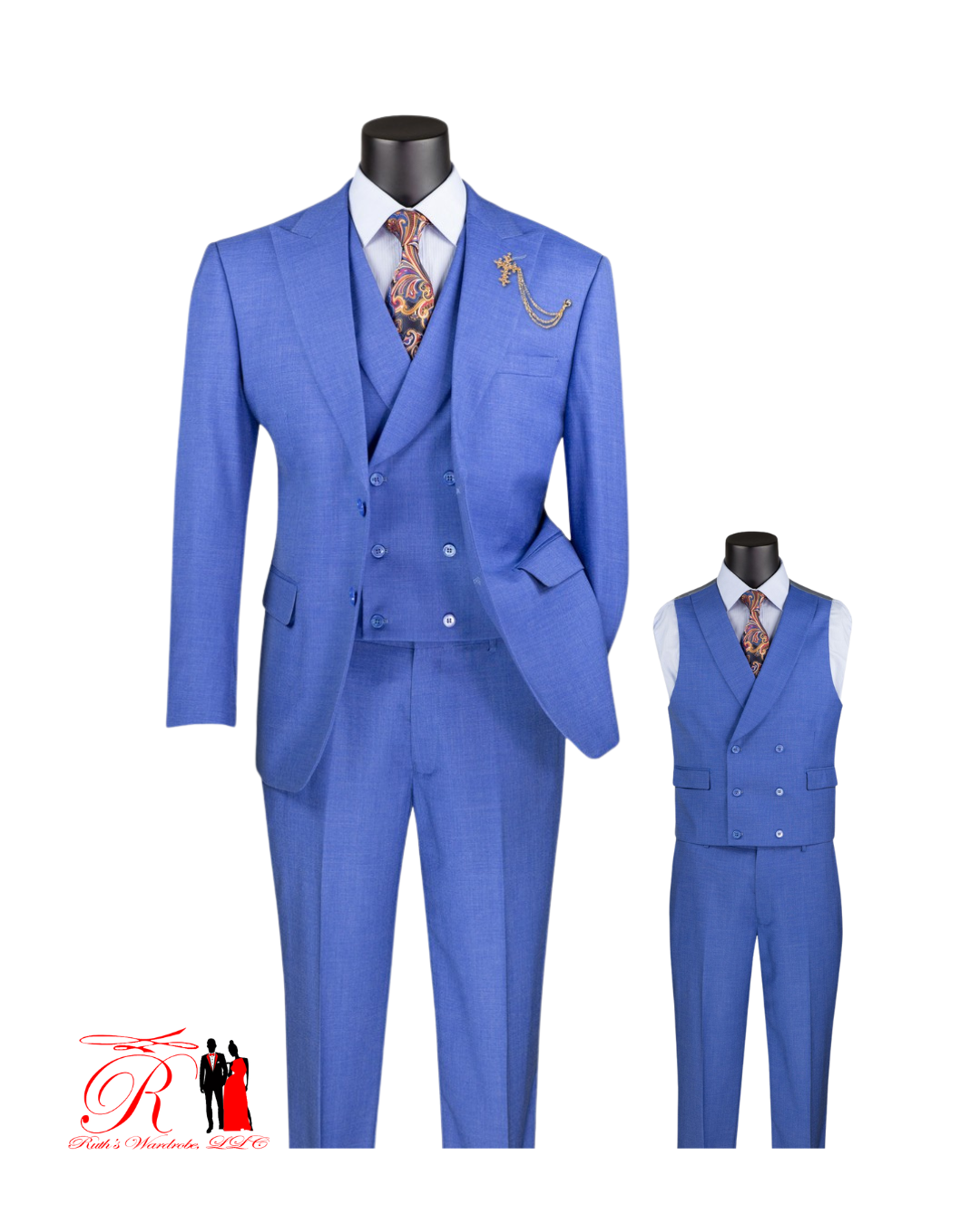 Vinci Modern Fit Single Breasted with Peak Lapel Fancy Vest 3 Piece Men's Suit Collection