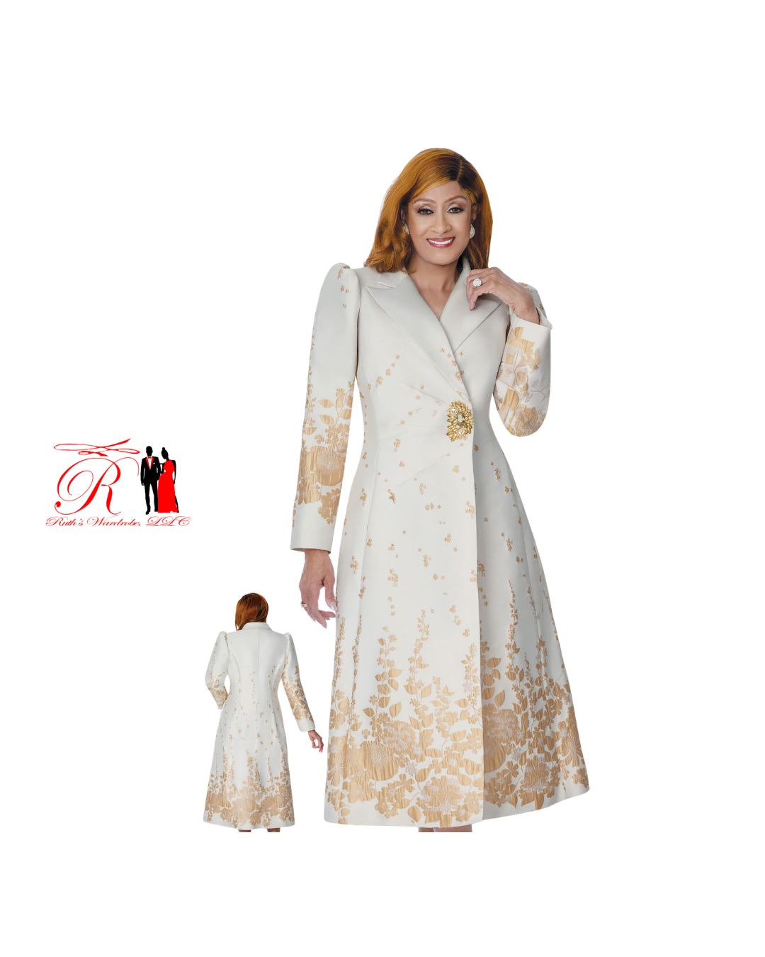 Spring Collection-Dorinda Clark Cole White With Gold Dress (DCC310287)