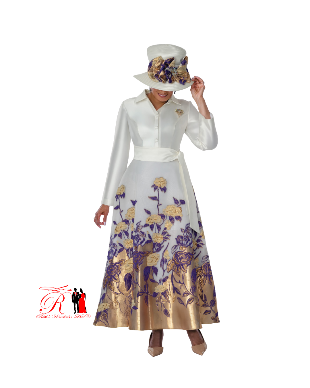 Spring Collection-Dorinda Clark Cole White Gold Purple Matching Hat (DCC310241H)